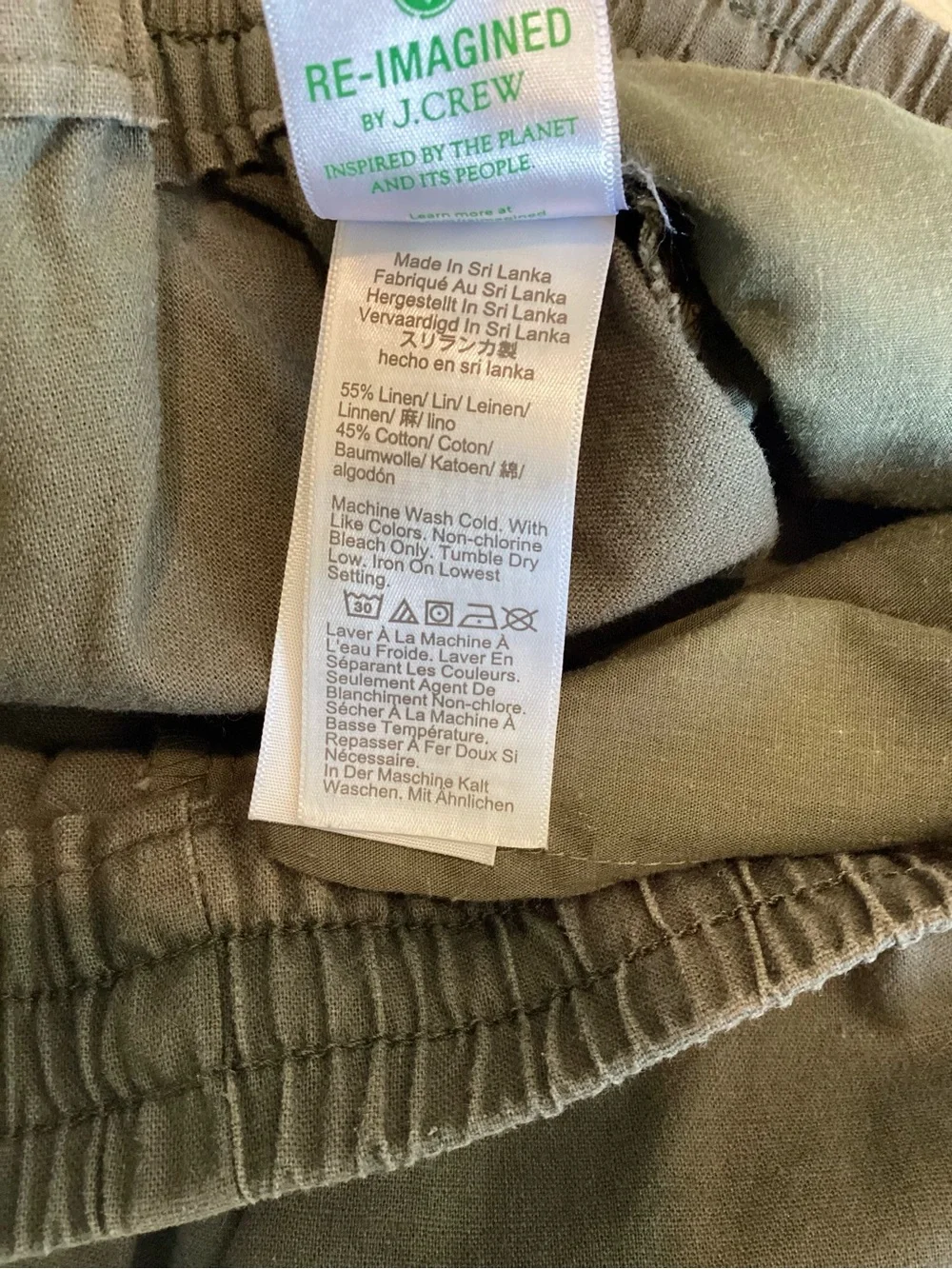 J.Crew Linen Blend Olive Pull On Pants Coastal Quiet Luxury Size 2